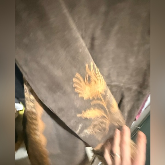 Massini Brown Embroidered suede, leather vintage Jacket with Faux Fur - Picture 14 of 16